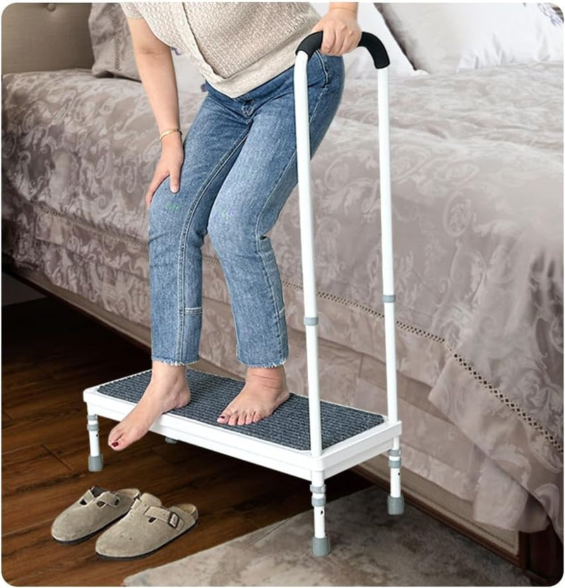 Mybow Bed Step Stool with Handle for High Beds, Adjustable 2 Step Stool, 31.5" Extra Wide & Heavy Duty Mobility Aid for Seniors, Post-Surgery Recovery, Pregnant Women, Medical Bedside Step J2