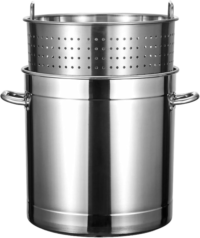 Outdoor Cooking Crawfish Seafood Boil Pot - Stainless Steel Stock Pot with Strainer Basket for Lobster Crab Boil and Shrimp Boil,17.8in/100 quart/25 Gallon W5