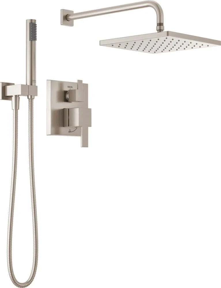 Square shower head set, rain shower head and handle set made of brushed nickel material, valve cover kit, 10 inches, stainless steel C0