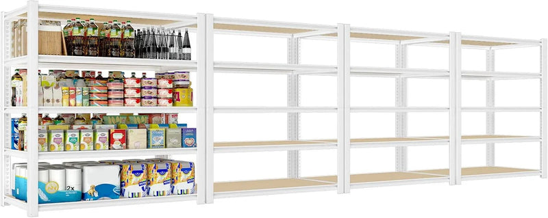 28-inch wide x 12-inch deep x 59-inch high closet storage rack - 5 layers of white metal connected shelves, adjustable heavy-duty garage shelves, practical shelf-style storage rack for kitchen storage, 4-piece set A3