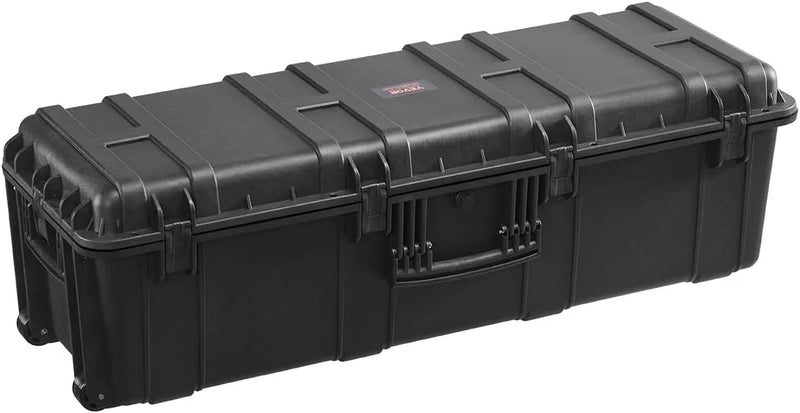 Waterproof sturdy case, large-capacity waterproof sturdy case, equipped with 3 handles, IP67 level waterproof protection case, with 6 clips, 6 lock holes and foam padding for large equipment, black version T0