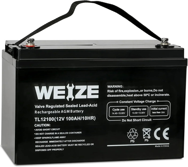 Deep Cycle AGM 12 Volt 100Ah Battery, Maintenance-Free, 3% Self-Discharge Rate, 1150A Max Discharge Current, Perfect for RV, Solar, Trolling Motor, Wind, Marine, Camping and Off-Grid System V5