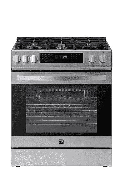 Kenmore 22-76853 5.6 cu. ft. Front-Control 5 Burner True Convection Gas Range with Oven, Large Window, Three Oven Racks, Dishwasher Safe Cast Iron... Z4