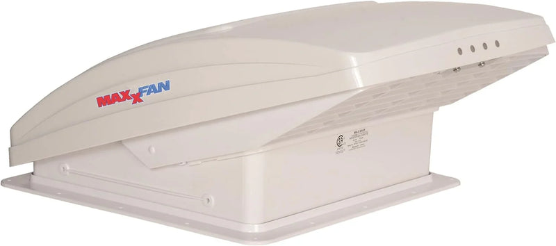 Deluxe - All-In-One RV Vent, Shield & Fan; Built-In Rain Shield, 10 Speed Reversible Fan with Thermostat, Fits Standard 14"x14" Roof Openings, 12V Long Life Motor, White (00-05100K) O3