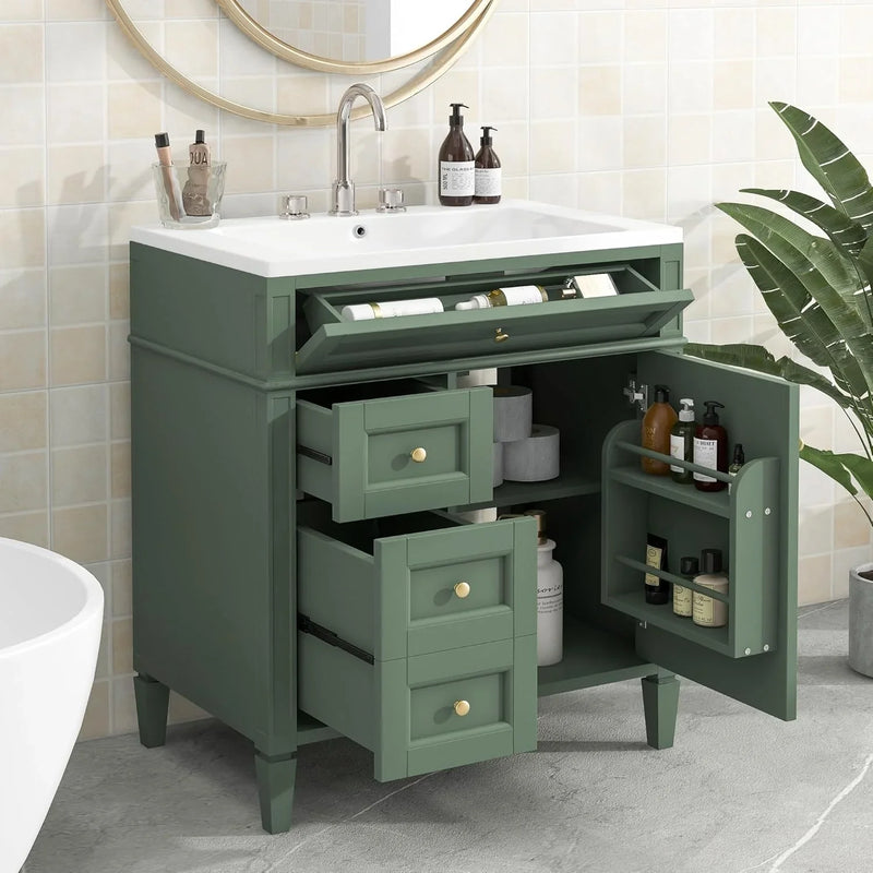 36" Bathroom Vanity with Single Sink Combo, Modern Undermount Bathroom Sink Cabinet with 2 Drawers and a Tip-Out Drawer, Freestanding Bathroom Vanities, Soft Closing, Solid Wood Frame K2