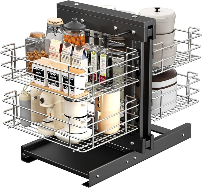 36" Blind Corner Pull Out Organizer,2 Tier 4 Shelf Kitchen Cabinet Organizer, Chrome Carbon Steel Storage Basket, Left Open & Right Open Compatible,for Blind Corner Kitchen or Bathroom Cabinet Q4