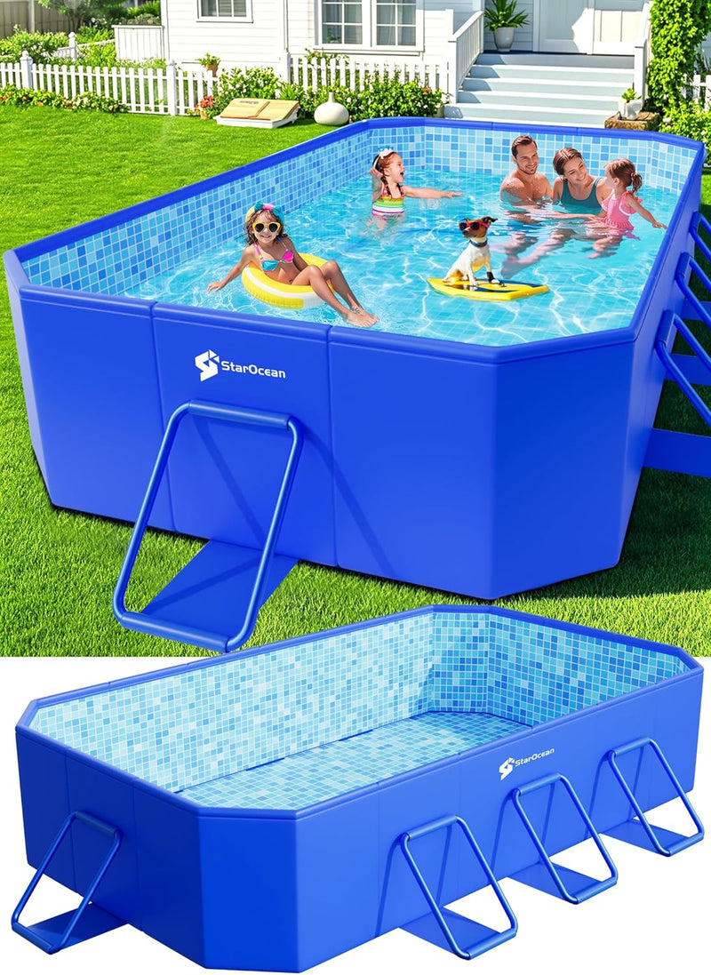 Foldable Pool, Large Non-Inflatable Swimming Pool For Kids,Adult Collapsible Pools Hard Plastic Shell, Oversized Thickened,Portable Folding Kids Pools for Backyard-Mosaic Design-115"x66"x20" G1