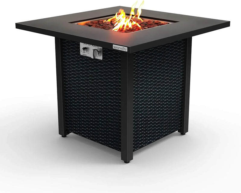 Propane fire pit table, 40,000 watt outdoor square gas fire pit, with lid, weather-resistant metal material, adjustable flame, rock melting set, highly suitable for use on decks, backyards and platforms (30 inches × 30 inches × 11 inches) N9