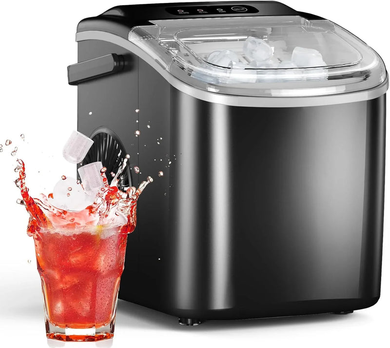 Ice Maker Countertop, Efficient Easy Carry Ice Machine, Self-Cleaning Ice Maker with Ice Scoop & Basket, 9pcs/ 8mins 26.6Lbs Per Day for Home/Office/Kitchen,Black X8