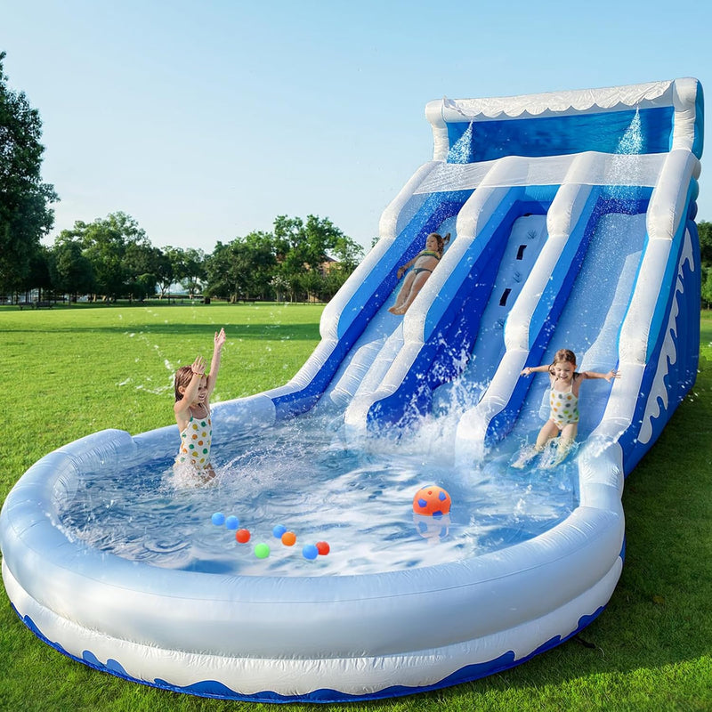 Large Inflatable Water Slide Swimming Pool Play Center, Commercial Grade Lightweight Premium Water Slide Bounce House 20.6x9.5x9.3Ft for Kids and Adults (with Blower) G0