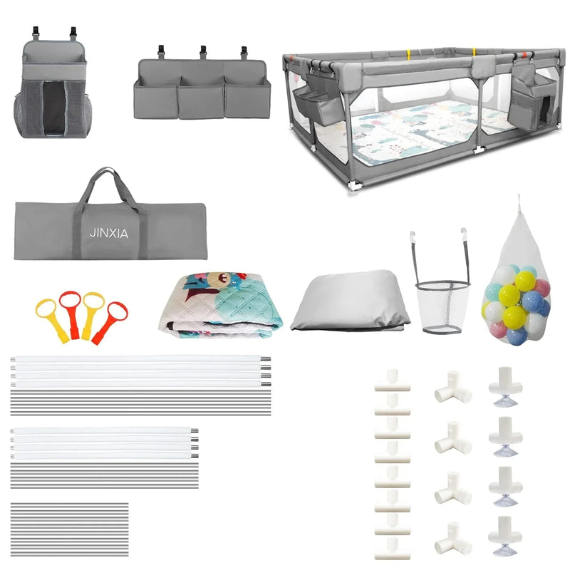 Baby Playpen with Mat 75"*59", Extra Large Playpen for Babies and Toddlers with Storage Bag, BPA-Free, Non-Toxic, Safe No Gaps Playards for Babies, Sturdy Safety Play Yard for Indoor Outdoor Fun, Grey Y6
