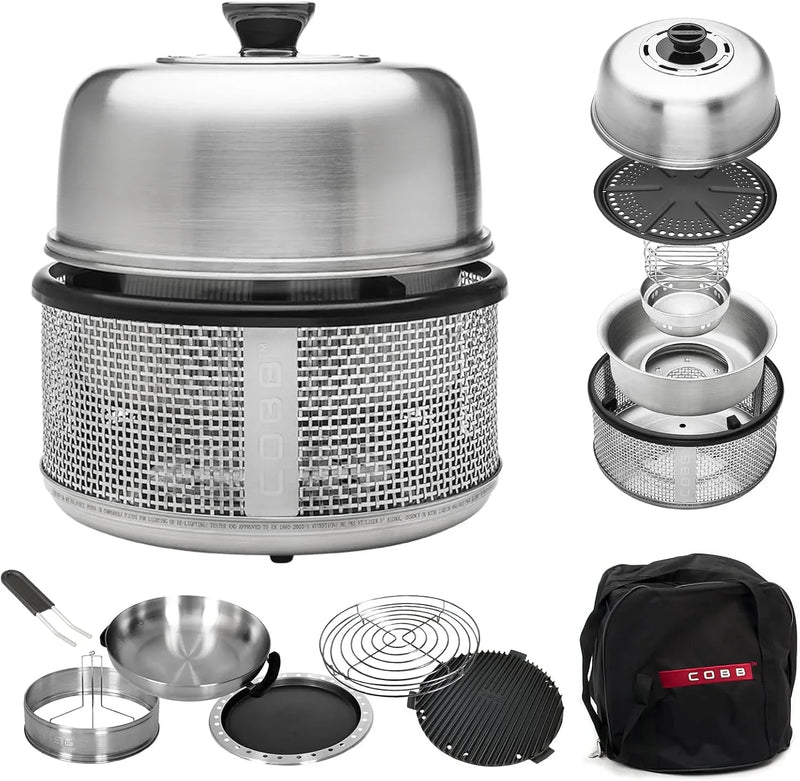 Stainless steel non-smoking portable tabletop charcoal grill with a frying pan, an outdoor barbecue grill with 10 functions, suitable for camping, boats and RVs, is the perfect combination for an outdoor kitchen (fully equipped) S8