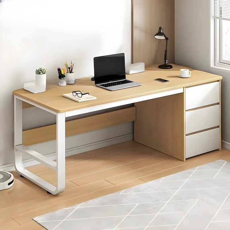 This stylish and modern office desk features an integrated cable management system, a wooden desktop, and a rectangular shape. It comes with three drawers and is ideal for both office and home use. Available in brown, it measures 63 inches in length, X8