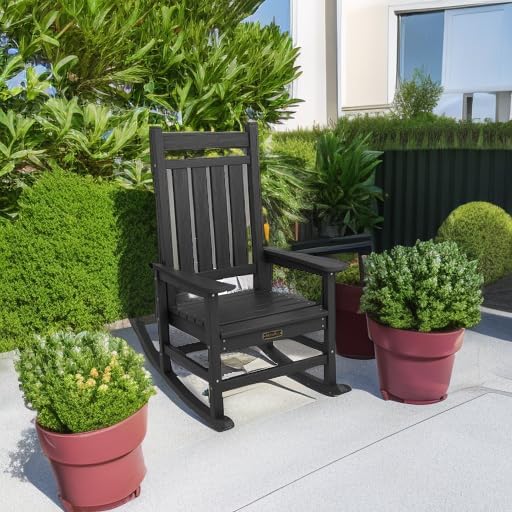 Outdoor Rocking Chair, HDPE Rocking Chair for Adults, All Weather Porch Rockers for Lawn Garden, White T3