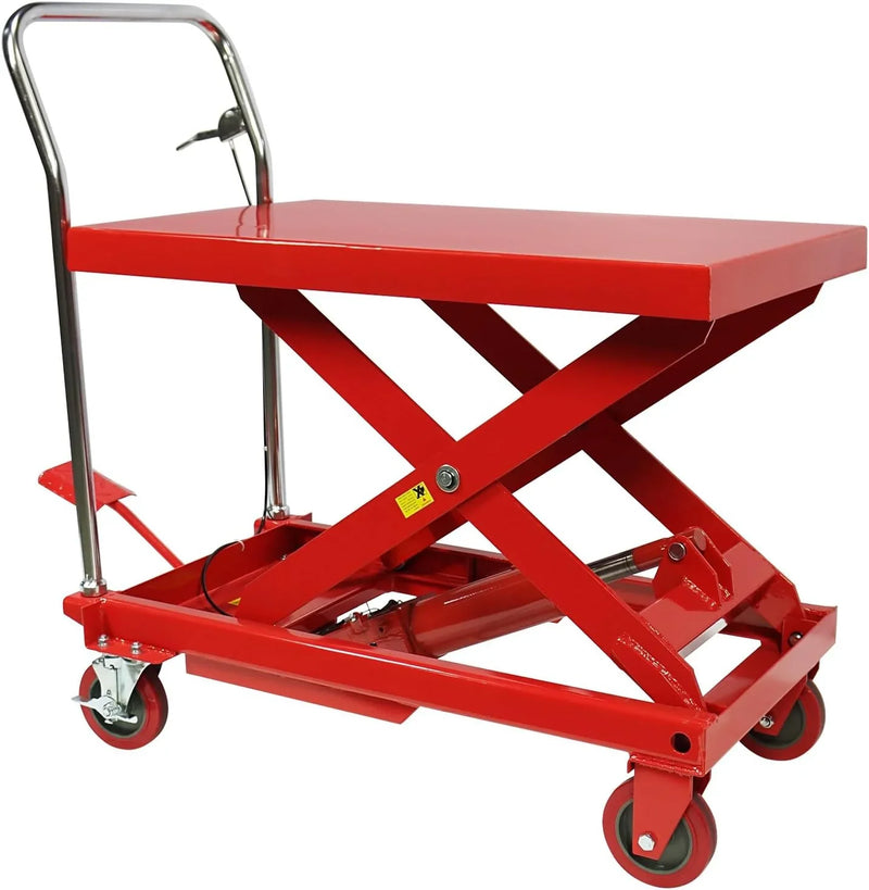 Hydraulic Lift Table Cart – 31" Lift Height, Double Scissor Design with 4 Wheels & Non-Slip Pad for Material Handling E2