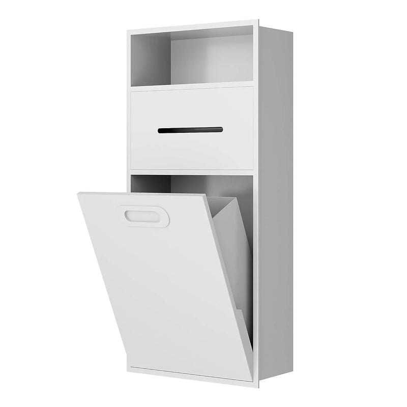 6.2 Gallon Bathroom Trash Can Tilt Out Trash Bin Cabinet, Hidden Trash Can Cabinet Recessed Wall Mounted Stainless Steel with Toilet Paper Holder for Bathroom/Bedroom/Office/Kitchen, Black U4