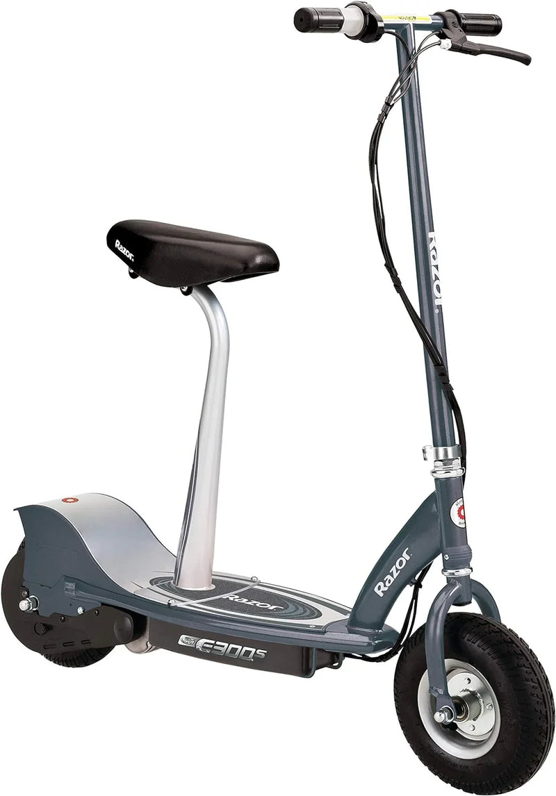 An electric scooter suitable for children over 13 years old - 9-inch inflatable tires, detachable seat, maximum speed of 15 miles per hour, maximum riding time of up to 40 minutes, suitable for users weighing no more than 220 pounds. E9