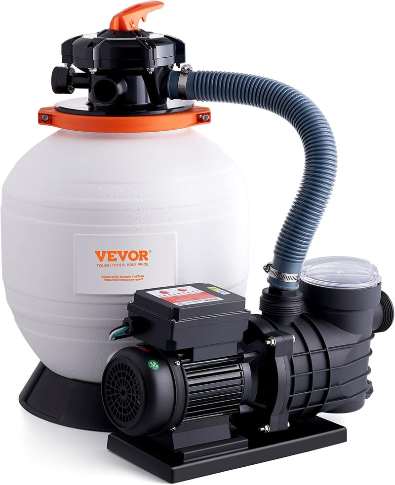 Outdoor swimming pool sand filter pump, 16 inches, 3500 liters/minute, 1 horsepower, swimming pool water pump system and filter kit set, equipped with 6-way multi-interface valve and filter basket, suitable for both household and commercial swimming B5