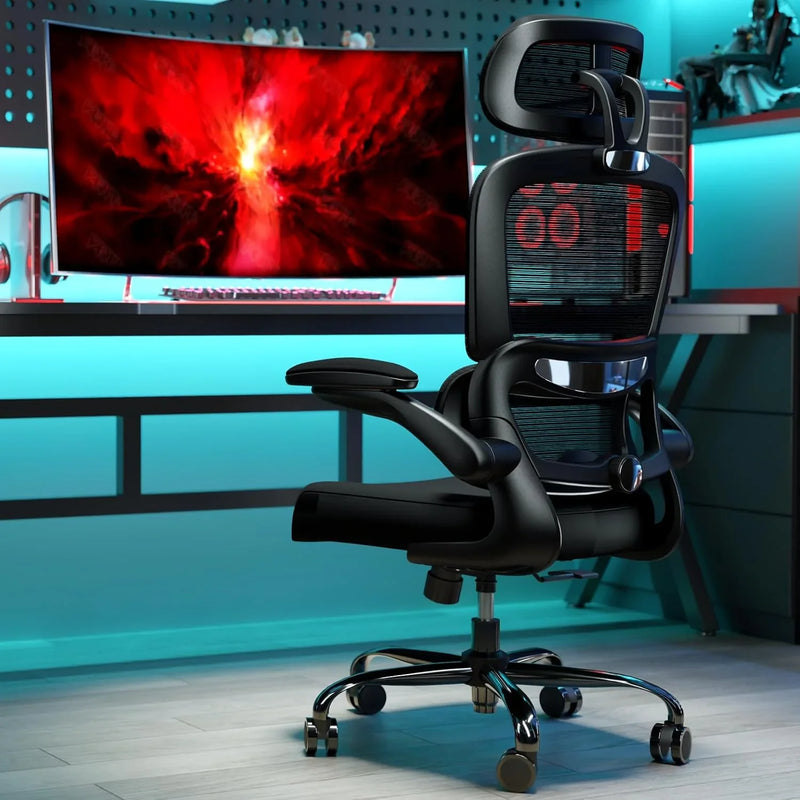 Office Chair Ergonomic Desk Chair, 330 LBS Home Mesh Office Desk Chairs with Wheels, Comfortable Gaming Chair, High Back Office Chair for Long Hours, Office Chair for Study and Work (Grey) T9