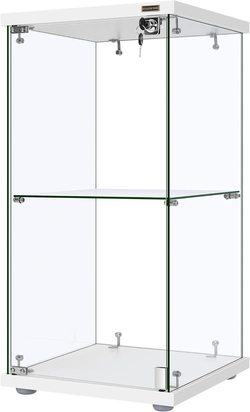 4 Layers 15.7''W x 15.7''D x 62.6''H Glass Display Cabinet Countertop Showcase with Lock, 5mm Tempered Glass 25mm MDF Base O2