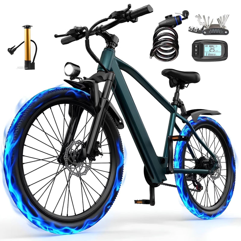 26 in Electric Bike for Adult,400W Motor,Top Speed 25MPH,40Miles Long Range,City Commuting E-bicycle With Front Fork Suspension, Dual Disc Brakes B7