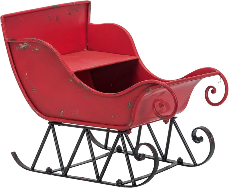Christmas Sleigh Outdoor Decorations Large-sized Worn Red Metal Santa Sleigh Toy Decoration Gift Basket Winter Decorations Indoor Christmas Garden Santa Sleigh Decoration - 39 inches (Sleigh-L) G3