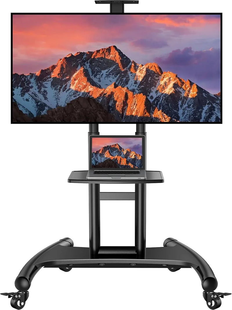 Rolling/Mobile TV Cart with Wheels for 32-82 Inch LCD LED 4K Flat Screen TVs - TV Floor Stand with Shelf Holds Up to 100 lbs, Height Adjustable Trolley Max VESA 600x400mm- PSTVMC05 K7