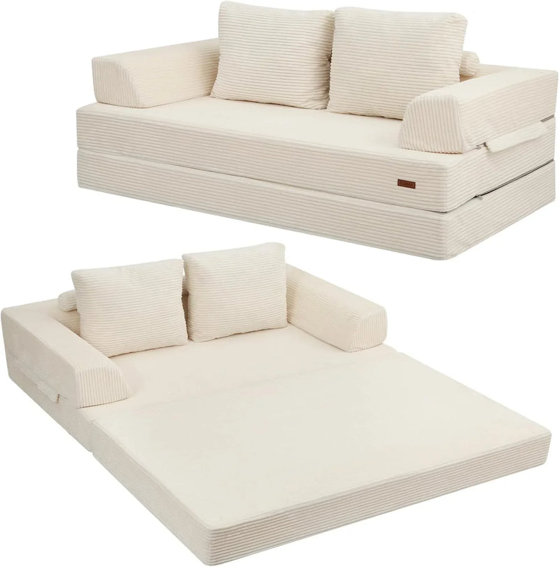 Foldable sofa bed (large size), foldable floor sofa, denim foldable sofa bed as a sleeping mattress, with pillows, boneless sofa, comfortable and relaxing double seat, suitable for living room and bedroom, navy blue color O6