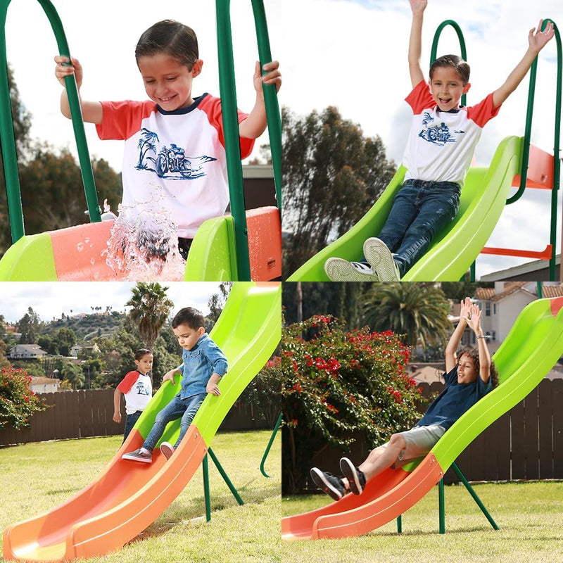 Outdoor Playground Slide, Big Backyard Freestanding Plastic Slide, 10 ft Outdoor Swing Set Slide for Kids Ages 4-8 F9