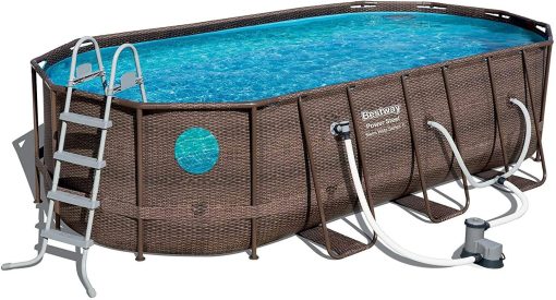 Bestway Power Steel 18' x 9 'x 48' above ground swimming pool Set with metal frame home swimming pool sand filter pump, skimmer and vacuum N2
