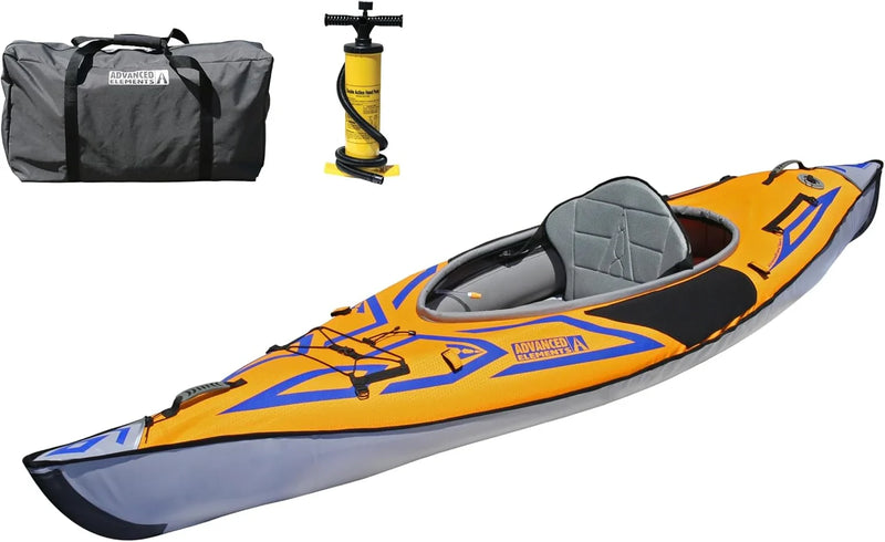 Advanced frame sport inflatable kayak - Lightweight day hiking kayak, equipped with a backpack and an inflation pump - 10 feet 5 inches - 26 pounds - Orange V5