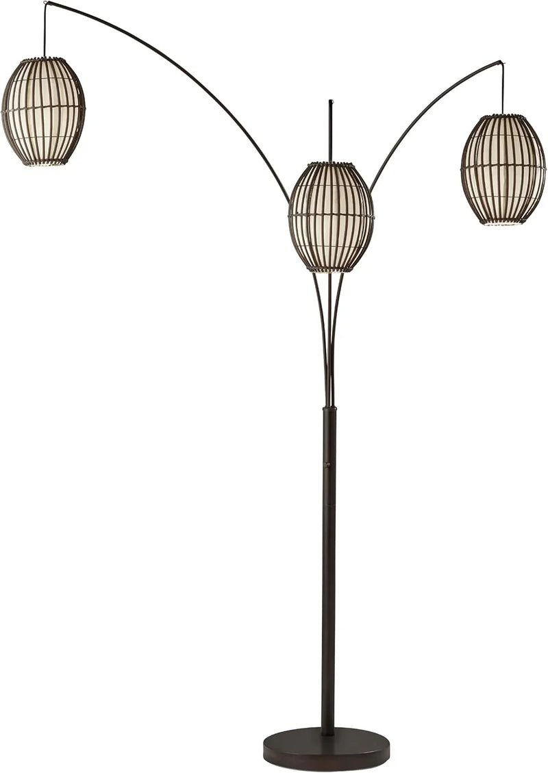 Floor lamp, equipped with three movable lampshades and an adjustable height design - perfect for decorating bedrooms, living rooms and corners, with a bronze color finish. D4