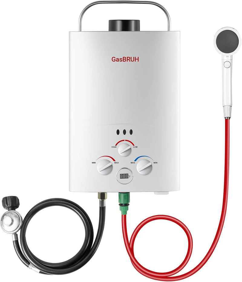 Tankless Water Heater Outdoor, 1.58 GPM, 6L Portable Propane Camping Water Heater with Overheating Protection for Indoor,RV,Camping J7