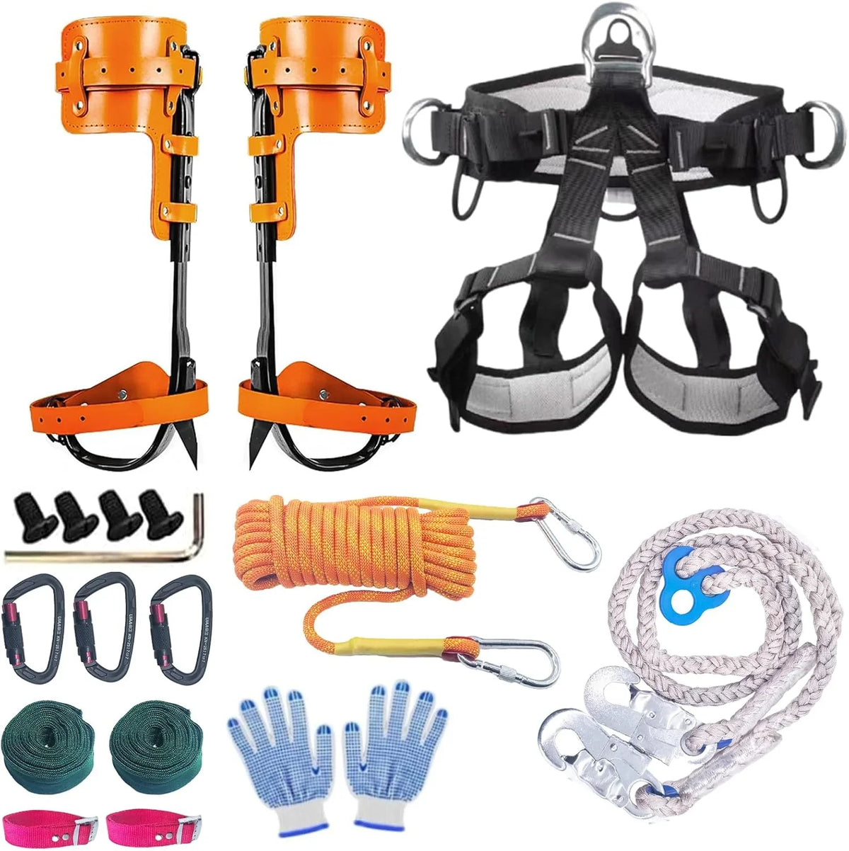 Tree Climbing Gear, Tree Climbing Spikes，with Adjustable Climbing Straps and Steel Core Flip Line Arborist Equipment for Climbers, Hunting, Fruit Picking ，Logging, Climbing Etc