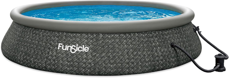 12 Foot by 36 Inch Quickset Round Inflatable Ring Top Outdoor Above Ground Swimming Pool Set with Pump and Cartridge Filter, Dark Herringbone H2