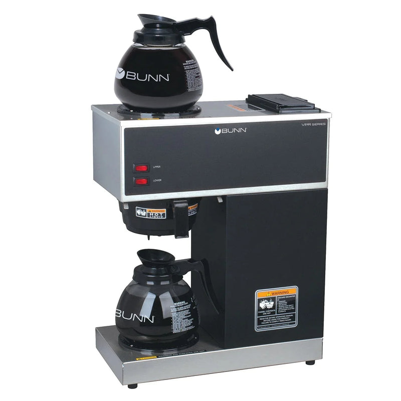BUNN VPR-2GD 12-Cup Pourover Coffee Maker, Black, with Upper & Lower Warmers, 2 Glass Decanters, Commercial Use F9