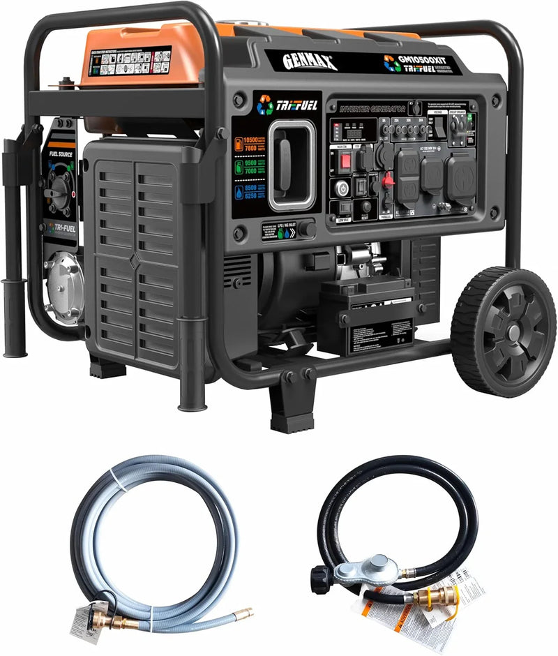 Tri Fuel Open Frame Inverter Generator,with ATS,Quiet Technology,CO Sensor,digital display and 50A,Ideal for Home backup,contruction site and RV Camping (GM10500XiT) M6