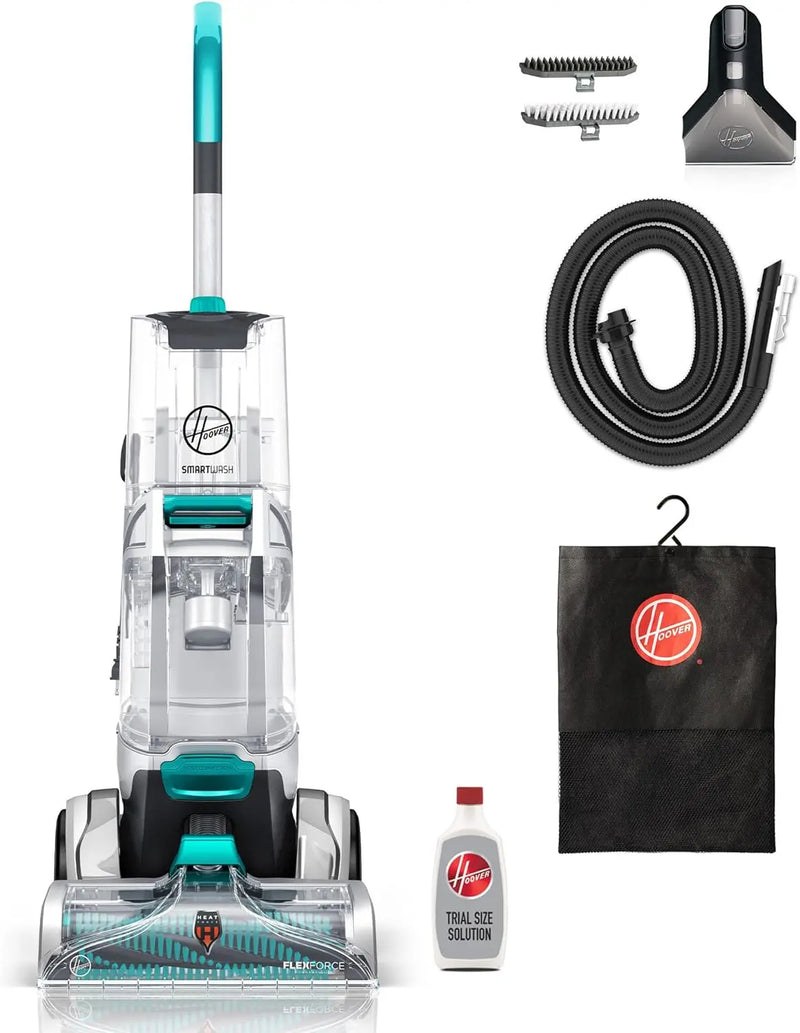 Hoover SmartWash Automatic Carpet Cleaner Machine, for Carpet and Upholstery, Deep Cleaning Carpet Shampooer, Carpet Deodorizer and Pet Stain Remover FH52000, Turquoise D3