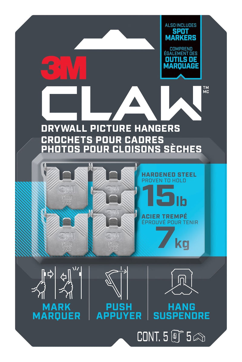 3M Claw DrywAll Picture Hanger, 15-lb Capacity, 5 Hangers per Pack K0