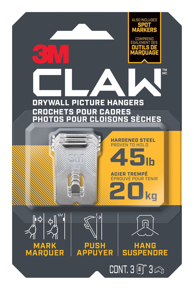 3M Claw DrywAll Picture Hanger, 45-lb Capacity, 3 Hangers per Pack D0