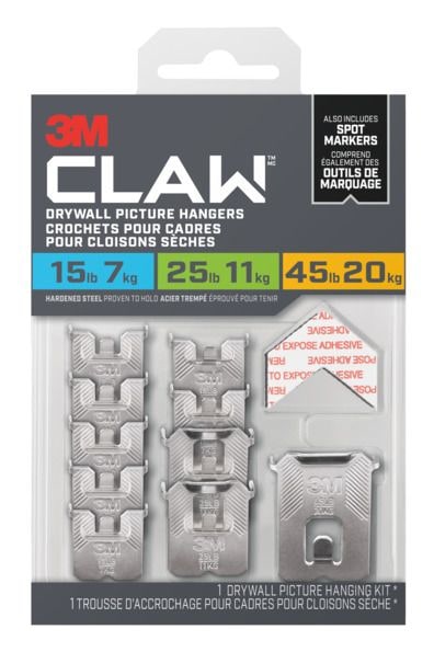 3M Claw DrywAll Picture Hangers Assorted Kit, 45-lb Capacity E6