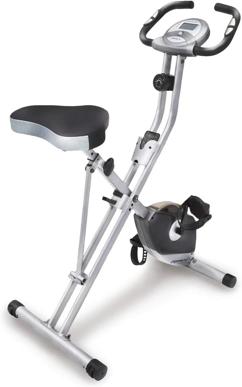 Compact folding exercise bike, 8 different intensity level fixed bikes, featuring Bluetooth tracking function and option for tablet stand. X8