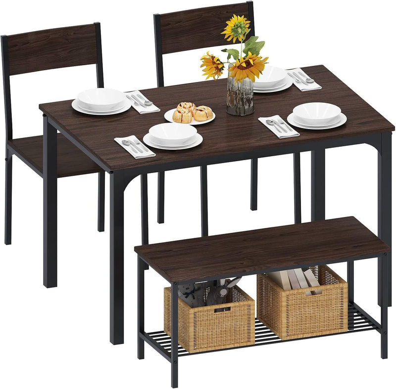 Dining Table and Chairs Dining Table Set with 2 Chairs and 1 Bench Bar Set Kitchen Table and Chairs for Dining Room Bistro Set，Pure White B5