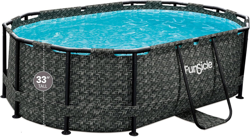167 by 98 by 39.5 Inches Oasis Designer Oval Frame Outdoor Above Ground Swimming Pool Pool Set with Accessories, Dark Herringbone Gray L5