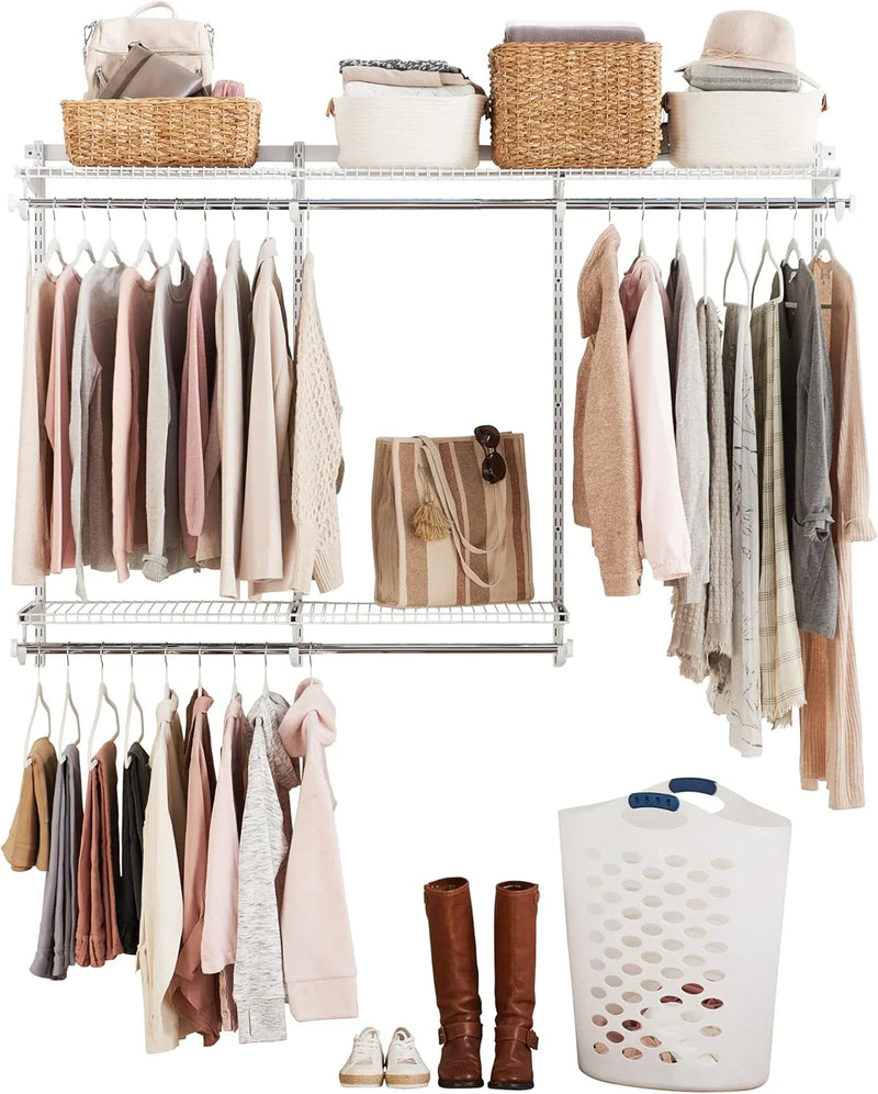 Rubbermaid Configurations Custom Closet Kit 4-8 Ft. Adjustable Metal Wire Shelving White Finish Expandable Organization System Hardware Included for Home Closet/Pantry/Laundry/Mudroom P3