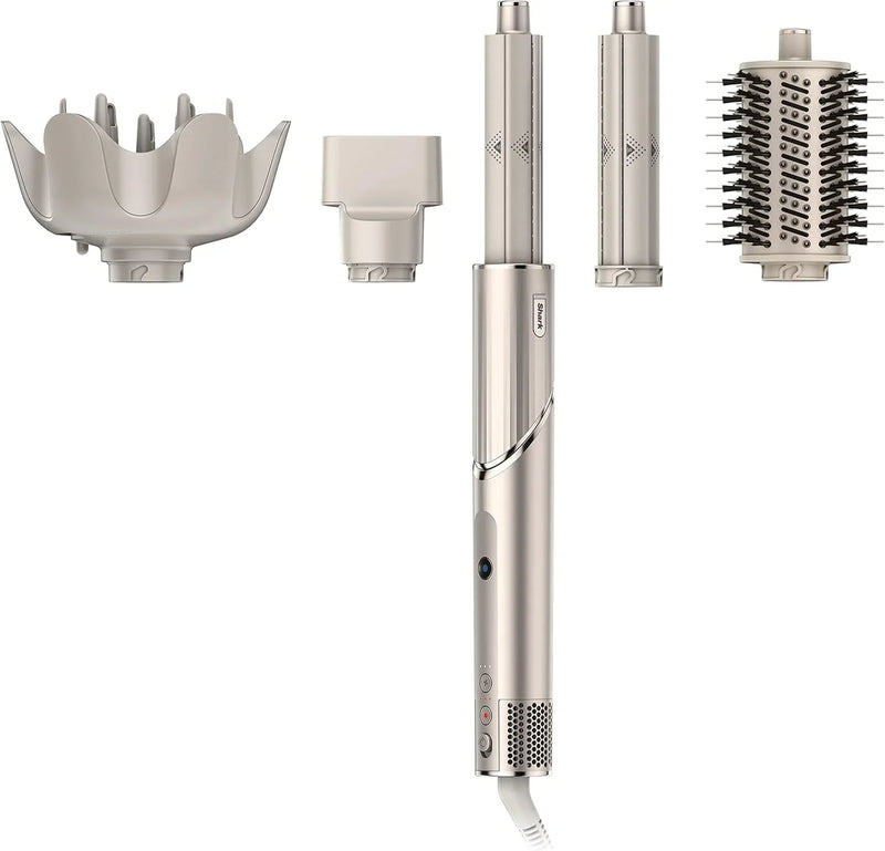 Powerful hair dryer and multi-functional styling tool, featuring automatic hair curler, paddle brush, oval brush, concentrator accessory and stones. A6