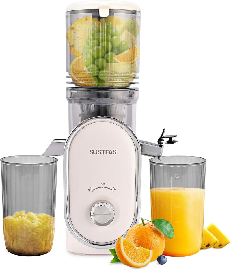 Cold press juicer, 5.3-inch feed opening, slow-speed mixing type machine, power 300 watts, capable of extracting whole fruits and vegetables, easy to clean, high juice output, white appearance D1