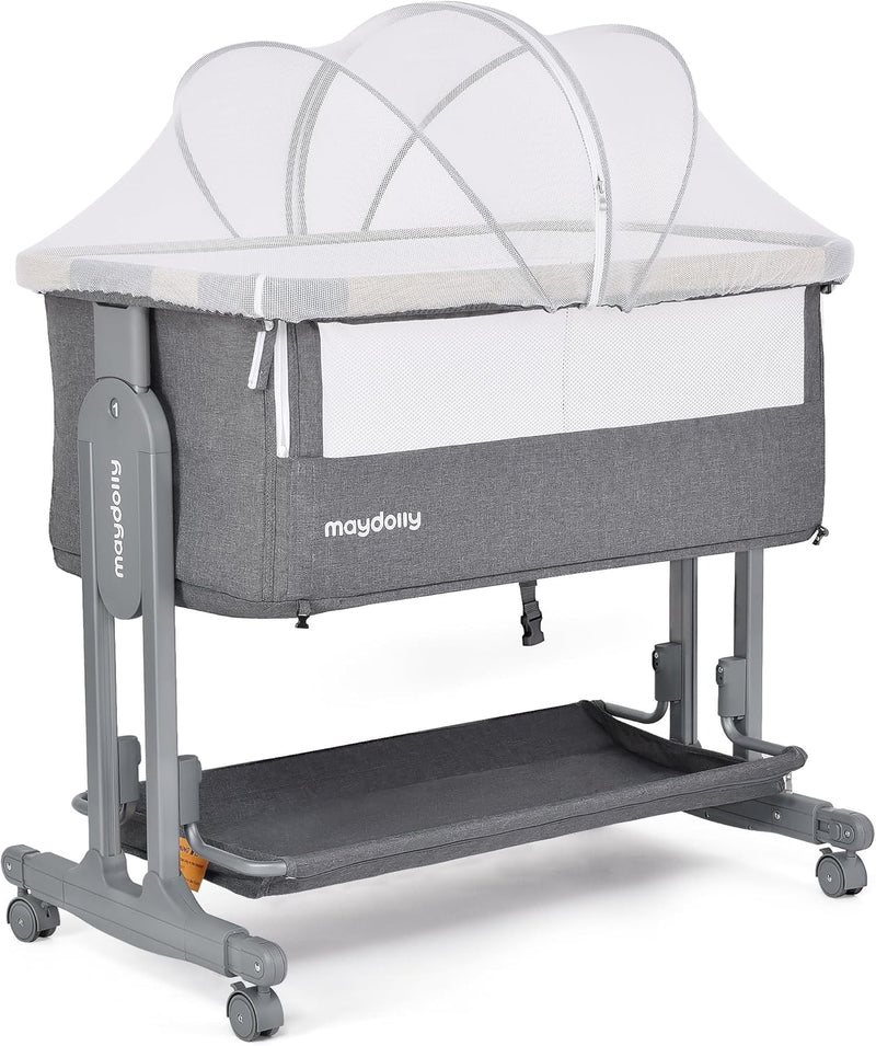Maydolly Baby Bassinet Bedside Crib, 3-in-1 Baby Bassinet Bedside Bed with Mattress and Soft, Breathable Sheet, 7-Height Adjustable, Stable and Reliable Crib for Nursery M4