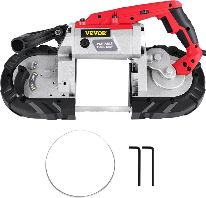Portable Band Saw, 110V Removable Alloy Steel Base Corded Band Saw, 5 Inch Cutting Capacity Hand held Band Saw,Variable Speed Portable Bandsaw, 10Amp Motor Deep Cut Band saw for Metal Wood K2