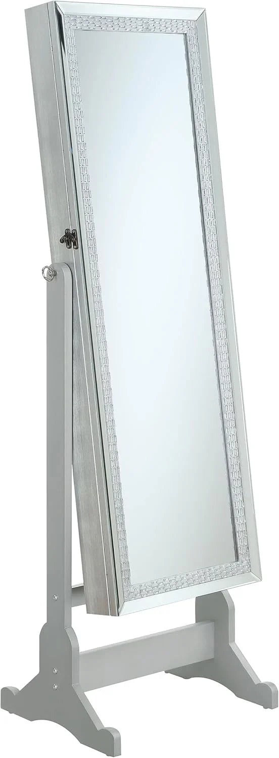 Mounted-style mirror cabinet, featuring jewelry storage function, with a design allowing the entire length to be tilted, rectangular shape - bedroom - silver color L3